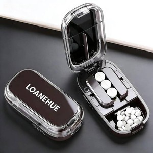 Precision Pill Cutter for Small and Tiny Pills, Sharp Blade with Storage Compartment, Travel-Friendly 12 Pill Splitter for HomeOn-The-Go, Black