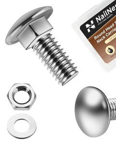 (26Sets) 14-20 x 34 Carriage Bolts Screws, 304 Stainless Steel Round Head Square Neck 14 Carriage Bolts and Nuts Kit with 14 Flat Washers, Fully Threaded Bright Finish