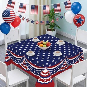 $27 Square 4th of July Tablecloth 60x60 Inch, Patriotic Red White and Blue Table Cloth, Polyester Waterproof Wrinkle Resistant Independence Day Table Cover for Memorial Day Decorations Decor