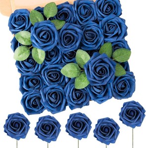 $26 N&T NIETING Artificial Flowers Navy Blue Roses 50Pcs Fake Flowers Foam Roses with Stems for DIY Wedding Bridesmaid Bridal Bouquets Centerpieces Party Home Decoration Baby Shower