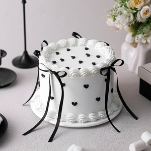 $40 Remerry 6 Inch Black Bow Fake Cake Coquettish Birthday Fake Cake Decor Wedding Dessert Props Reusable Artificial Round Dessert for Props Women Birthday Gift Anniversary Party Decor