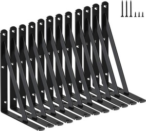 $28 12 Pack L8 x H 6 Black Heavy Duty Shelf Brackets with Screws Metal Shelf Brackets Shelf Support Angle Brackets for Shelves L Brackets Heavy Duty Floating Shelf