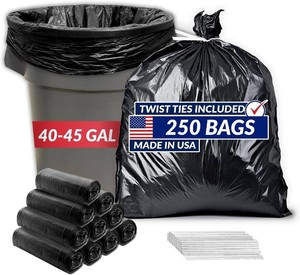 $57 Reli. 40 to 45 Gallon Trash Bags Heavy Duty  250 Trash Bags with Ties  Super Sizeable, Black, Serious Garbage Cleanup