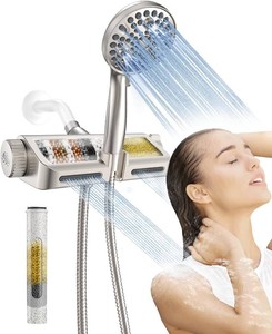 $37 MakeFit Filtered Shower Head with Handheld Combo Brushed Nickel - Dual 2-in-1 Spa System with Massage Shower Head and 10 Modes Hand Held Showerhead, High Pressure, Buit in Power Wash Mode