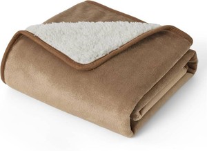 Bedsure Waterproof Dog Blankets for Small Dogs - Small Cat Blanket Washable for Couch Protection, Sherpa Fleece Puppy Blanket, Soft Plush Reversible Throw Furniture Protector, 25X35, Camel