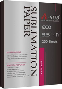 A-SUB Sublimation Paper 8.5x11 Inch-200 Sheets Heat Transfer Paper for Light Colored Fabric and Other Blanks, Works with Inkjet Printer and Sublimation Ink 125g