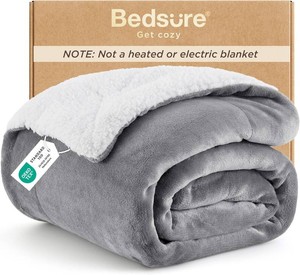 $27 Bedsure GentleSoft Sherpa Fleece Twin Blanket for Couch, Non-Heated, Thick and Warm Throw for Women and Men, Soft Fuzzy Plush Blanket for Winter, Grey, 60x80 Inches