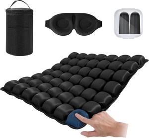 $29 Portable Inflatable Seat Cushion, Airplane Travel Cushion Kit with Storage Pouch, Eye Mask & Earplugs, Fits Airplane SeatCarOfficeChairs (49 Air Cells)