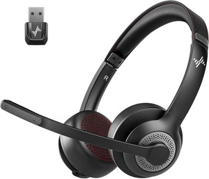 $47 JIAMQISHI Wireless Headset with Mic for Work, Bluetooth V5.2 Headphones with Noise Cancelling Microphone, USB Dongle, Clear Calls & Mic Mute, for Laptop, PC, iPhone & Android Phones