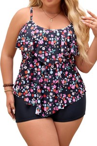 $39 B2prity Women Plus Size Tankini Swimsuits Tummy Control Two Piece Bathing Suit Ruffled Flounce Swimwear with Shorts Size 20W
