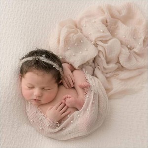 Newborn Photography Props Baby Photoshoot Wraps Girl Photo Posing Layers with Pearl Headband Assecories (Apricot)