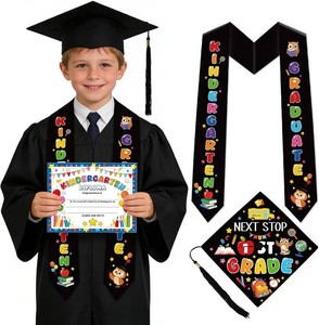 Kindergarten Graduation Sash and Diploma, Kindergarten Black Stole Certificates and DIY Graduation Cap Set, Colorful Congrats Grad Gifts for Kinder Graduates