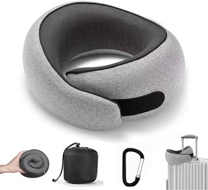 $25 SZXYX Travel Pillows - 100% Pure Memory Foam Neck Pillow for Airplanes, Comfortable Breathable Cover, 360 Support Stowable Pillows for Sleeping, Car, Airport Travel Essentials, Charcoal Grey