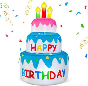 $36 4 Ft Inflatable Happy Birthday Cake Decorations Outdoor Lighted Blow Up Holiday Birthday Party Decor with Candles 6 LED Lights for Indoor Home Celebration Garden Lawn Yard Prop Sign