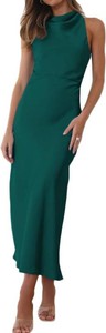 $49 Halfisland Satin High Neck Backless Sleeveless Midi Dresses for Women Elegant Mock Neck High Waist Cross Back Cocktail Dress Size Large