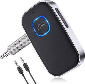 COMSOON Bluetooth Receiver for Car, Noise Cancelling 3.5mm AUX Bluetooth Car Adapter, Wireless Audio Receiver for Home StereoWired Headphones, Hands-Free Call, 16H Battery Life - BlackSilver