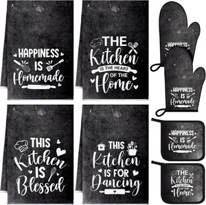 Leinuosen 8 Pcs Kitchen Towels and Oven Mitts Sets Pot Holders Dishcloths Set Kitchen Decorative Accessories Absorbent Potholders Heat Resistant for Chef Baking Cooking