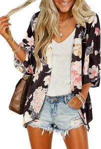 BB&KK Womens Floral Kimono Summer Short Cover Ups Tops Size Xl