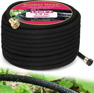 $63 Round Soaker Hose, 12 Inch x 150 FT, Heavy Duty Leak-Proof Brass Connectors, Premium Upgraded Material, Efficient Root Watering & Water Saving, Easy Installation for Garden, Lawn & Plants
