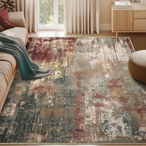 $40 RELEANY Washable Area Rugs 5x7 Non-Slip Modern Abstract Soft for Living Room Entryway Bedroom Kitchen, Print Pattern, Brown Rust Red Green Blue Multi