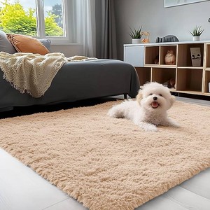 $23 OLANLY 3x5 Machine Washable Small Bedside Rug, Soft Fluffy Shaggy Rugs for Living Room, Bedroom, Indoor Floor Carpet for Kids Girls and Boys, Preppy Dorms, Nursery, Home Decor Aesthetic, Beige