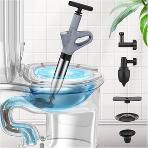 $32 Toilet Plunger, High Pressure Toilet Plunger,Toilet Auger Air Drain Blaster with Real-Time, Heavy Duty Plunger for Bathroom and Plumbing Clogs (Grey)