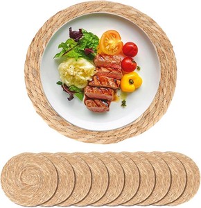 $22 Round Woven Placemats Set of 10-13 Inch Natural Water Hyacinth Place Mats for Dining Table, Boho Farmhouse Kitchen Table Decor, Rustic Braided Table Mats for Daily Use & Holiday Table Setting