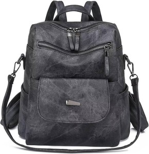 $22 WYFJNX PU Leather Backpack Purse for Women Fashion Multipurpose Design Handbag Ladies Shoulder Bags Travel Backpack Black