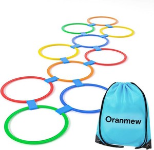 Hopscotch Rings, 1-Set   10 Round Hoops (11-inch)  15 Connectors, Agility Rings for Kids, Builds Gross Motor Skills, Preschool & Kindergarten PE, IndoorOutdoor Playground Obstacle Course