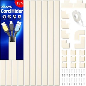 $24 Cord Cover Wall, 157in Delamu Cord Hider Wall Mounted TV, Wire Covers for Cords Cable Management, Cable Raceway Cable Hider Concealer, Cable Cover Wire Hider to Hide Cords, 10XL15.7W0.95H0.55in Beige