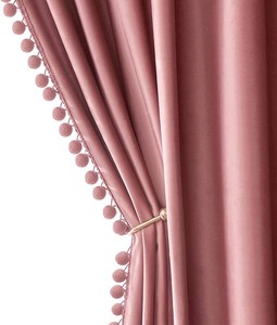 $39 MIULEE Blush Pink Pom Pom Velvet Curtains for Kids BedroomLiving Room Darkening Thermal Insulating 84 Inches Long Boho Blackout Curtains with Rod Pocket for BedroomHome Theater Set of 2