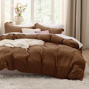 $36 Bedsure Chocolate Brown Duvet Cover King Size - 3 Pieces Prewashed Cotton-Like Soft Bedding Set, Includes 1 Duvet Cover 104x90 Inches with Zipper Closure & 2 Pillow Shams, Comforter Not Included