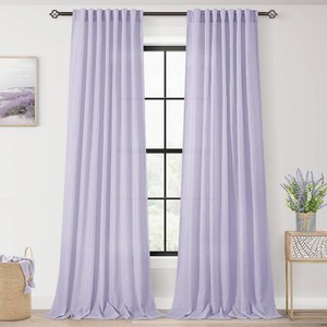 $38 Lavender Purple Linen Curtain 90 Inch Long 2 Panels for Living Room Semi Sheer Privacy Grils Bedroom Window Curtains Rod Pocket Luxury Modern Farmhouse Decor Light Violet 52 90