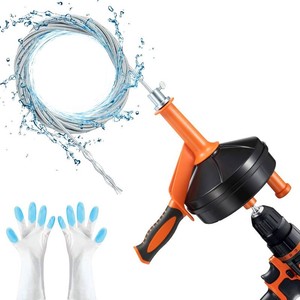 $32 Drain Auger, Clog Remover with Drill Adapter, 25 Feet Flexible Plumbing Snake Use Manually or Powered for Kitchen, Bathroom and Shower Sink, Comes with Gloves (orange)
