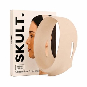 $40 SKULT Collagen Face Sculpt Wrap for Chin & Jawline 2 PCS, Reusable Chin Strap for Sleeping, Adjustable Jawline Shaper Mask, Breathable Skin-Friendly Face Wrap (Beige)