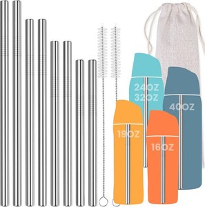 NiHome 8PCS Stainless Steel Straws for Owala Water Bottle, 4 Lengths Compatible with FreeSip 19oz 24oz 32oz 40oz, Tritan 25oz, Kids FreeSip 16oz, with Cleaning Brush & Travel Storage Bag (Silver)