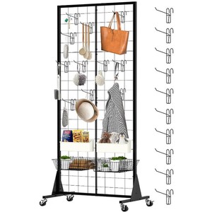 $50 2x5.5 Ft Gridwall Panel Display Stands Heavy Duty Floor Standing Retail Display Rack with Triangle Base for Retail Art Show With 10 Hooks