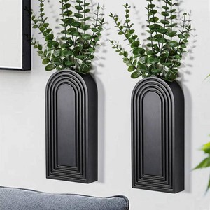$22 Dnnnii 2 Pack Wooden Wall Vase Set - Black Finish Modern Farmhouse & Boho Wall Decor for Entryway, Hallway, Bathroom, Living Room, Dining Room, Narrow Spaces