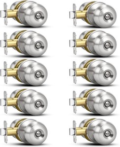 $38 Plustool 7 Pack Brushed Nickel Door Knobs,Privacy Door Knob with Lock, Interior Doorknobs Silver, Keyless Door Locks Set for Bedrooms Bathrooms, Reversible for LeftRight Door Handle