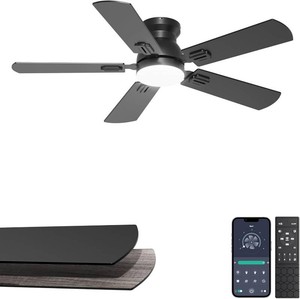 $54 42 Flush Mount Ceiling Fan with Light, Small Black Low Profile Ceiling Fan for Kids Room & Home Office, Quiet DC Motor, Space-Saving Modern Fan with AppRemote Control