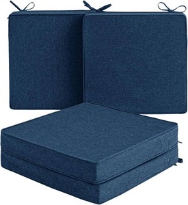 $44 Outdoor Chair Cushions, Water-Resistant & Fade-Resistant, Patio Furniture Square Seat Replacement Chair Pads with Ties, Removable Cover, Non-Slip Bottom, Set of 4, 19 x 19 Inch, Navy Blue
