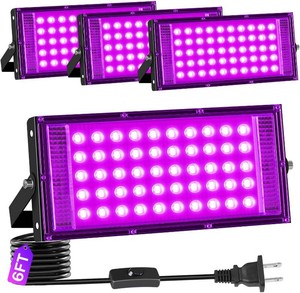 $30 4 Pack 50W LED Black Light IP66 Waterproof, Outdoor Blacklight Flood Light with Switch6FT Cord, Blacklight Spotlight for Neon Glow in The Dark Party Body Paint Fluorescent Poster Classroom Halloween