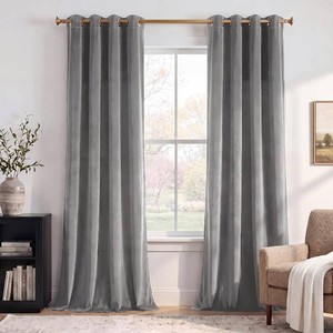 $61 StangH 108 inches Long Curtains Light Grey Velvet - Blackout Thermal Insulated Curtain Panels for Patio Sliding Door, Grommet Design Portable Room Divider Temporary Curtains, W52 x L108, 2 Panels