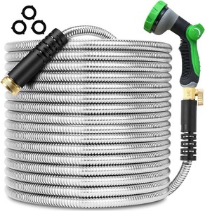 $83 200FT Metal Garden Hose 304 Stainless Steel Flexible Water Hose - No Kink & Tangle Heavy Duty Pipe with Nozzle, Durable 34 Metal Fittings and Valve - Rust Proof Puncture Proof for Yard Lawn