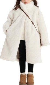 $50 Girls Faux Fur Coat Long Sleeve Winter Fleece Fluffy Jacket Stand Collar Casual Trendy Warm Outerwear with Pockets Size 5