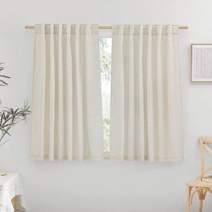 $22 NICETOWN Natural Linen Blend Bathroom Curtains 45 inches Long, Rod Pocket & Back Tab Semi Sheer Light Filtering Thick Window Treatments Privacy Added for Bedroom, W55 x L45, 2 Panels