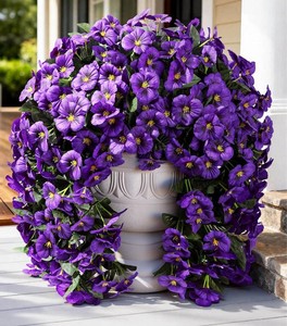 HyeFlora Artificial Flowers for Outdoors, 2pcs Faux Silk Pansies Flowers UV Resistant Fake Hanging Flower Plants for Outside Planters Porch Yard Patio Window Box (Dark Purple)