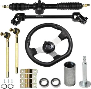 $67 JNDO Go Kart Steering kit 390mm Steering Shaft440mm Rack and Pinion270mm Steering Wheel150mm Steering Column80mm Sleeve Suitable for Buggy Quad Go Kart Golf UTV