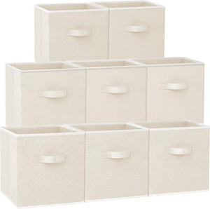 $26 Criusia Storage Cubes - 11 Inch Heavy Duty Fabric Storage Bins for Shelves Closet Cube Organizer - 8 Pack Collapsible Cube Storage Bins Baskets for Clothes Blankets Toys - Nursery Organization (Beige)