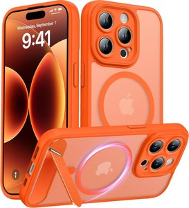 Magnetic Compatible with iPhone 15 Pro Case, Built-in KickstandFull Camera ProtectionCompatible with MagSafeAnti-Fingerprint Shockproof Phone Case for iPhone 15 Pro 6.1,Orange